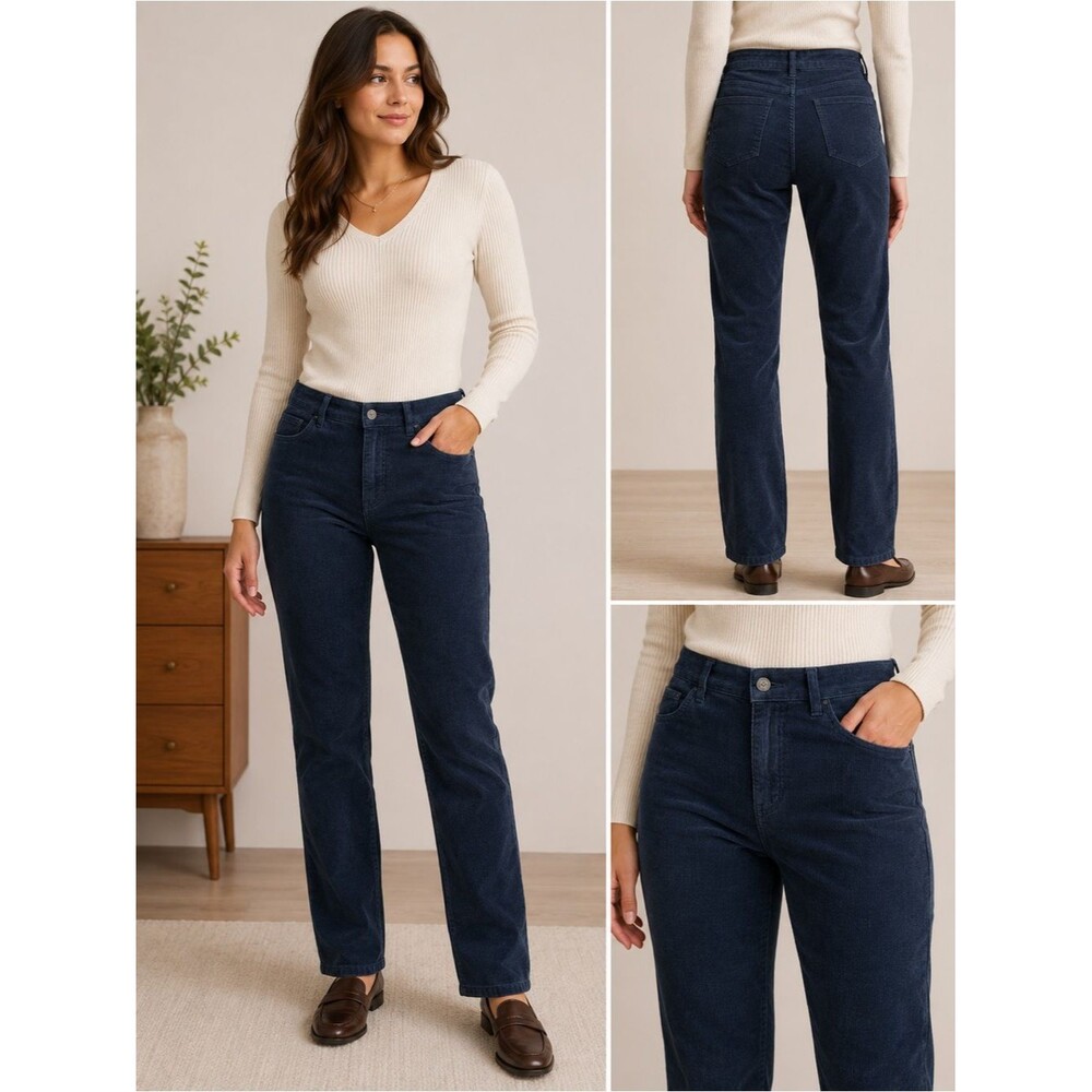 LOFT Blue Corduroy Slim Straight Pants Size 28 Mid Rise Casual